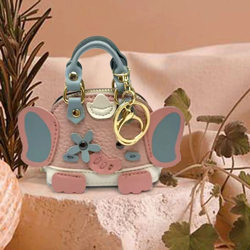 Mini Lychee Pattern Elephant Coin Purse Earphone Bag Keychain Creative Cute Bag Pendant Can Hold Other Small Items