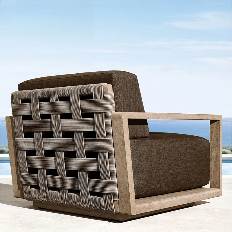 Rain and sun protection teak coffee table high-end outdoor open-air courtyard leisure chair garden combination