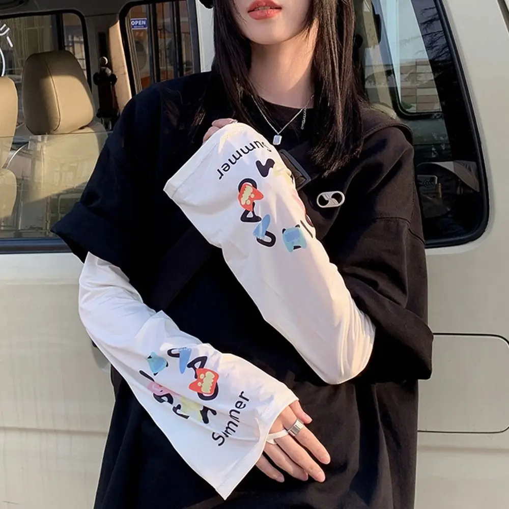

Sun Protection Women's Loose Arm Sleeves Summer Cooling Fashion Cute Fingerless Glove Sunscreen Arm Cover