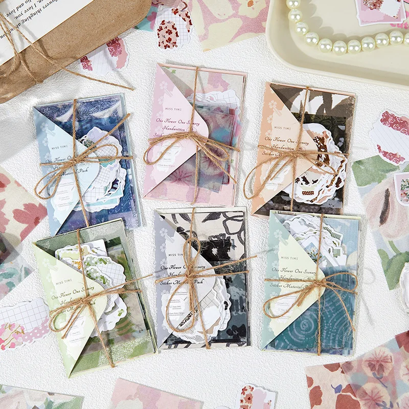 Vintage Flower Pattern Landscape Material Package Creative DIY Junk Journal Collage Scrapbooking Stationery