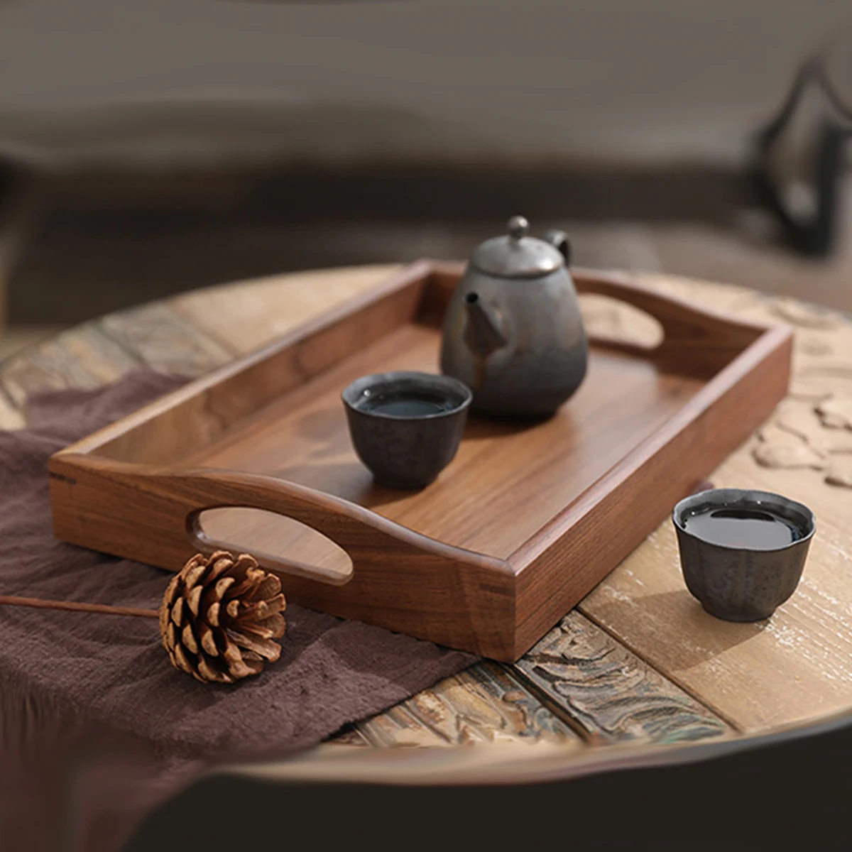 Walnut Wood Serving Tray with Handle Serve Coffee Tea Cocktails Appetizers Rectangle Breakfast Bed Wooden Tray Home Decorative