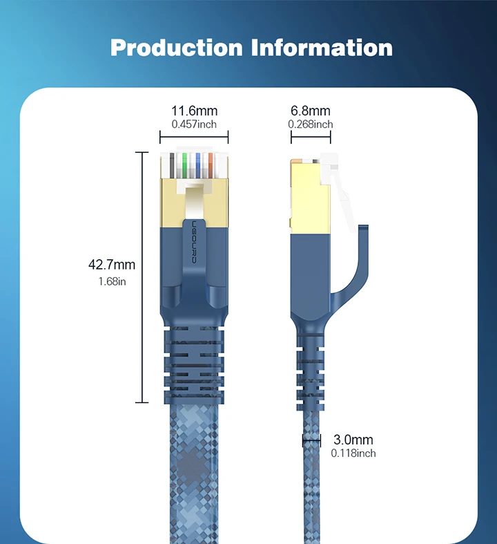 CAT 8 Flat Network Internet Cable 40Gbps 2000MHz Round RJ45 Nylon Braided LAN Cable Patch Cord for Modem Router PC PS4/5/6 Xbox