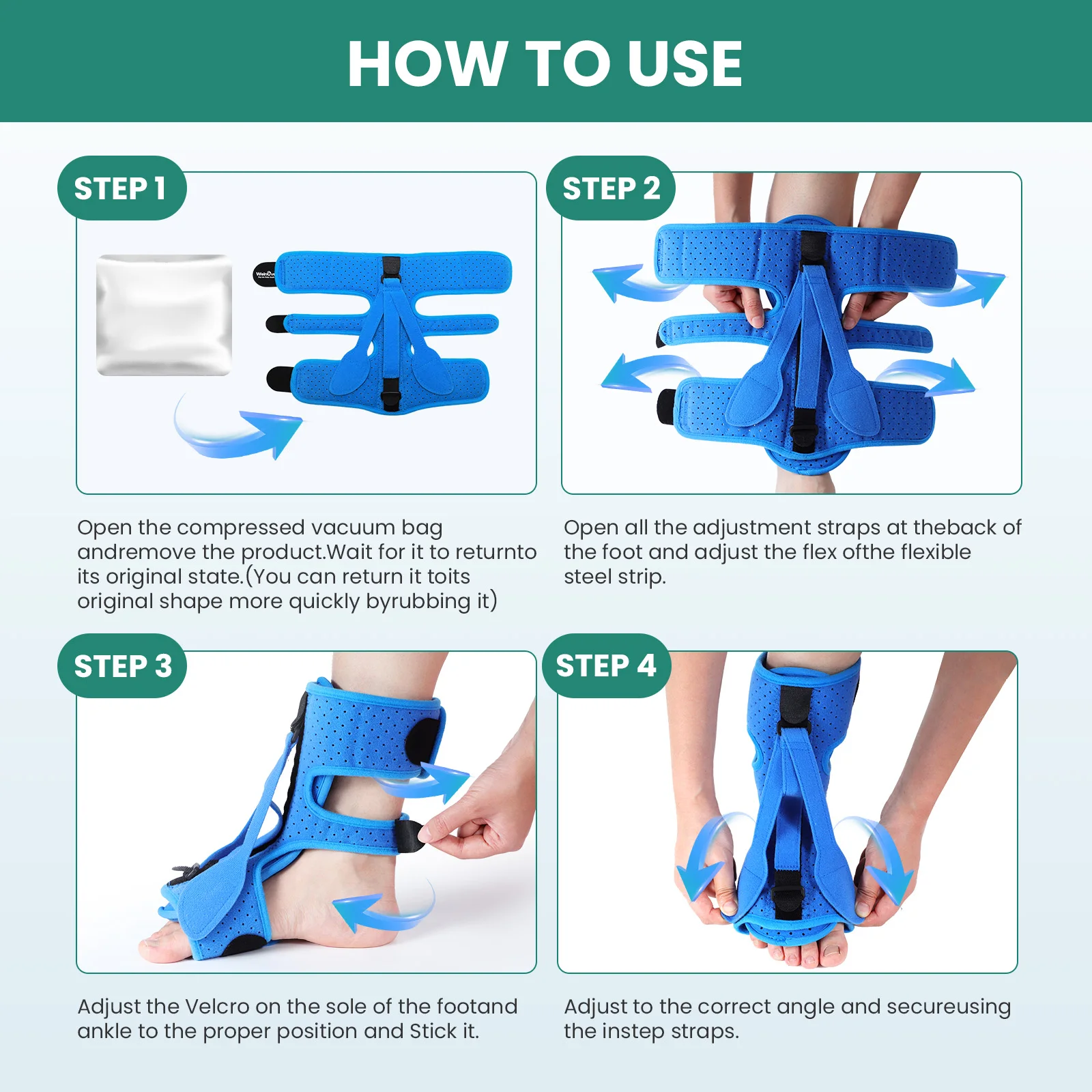 Tutore per caviglia regolabile blu Fascite plantare Stecca notturna Tutore per piede cadente Fascite plantare Piede per arco Supporto per tendine di Achille