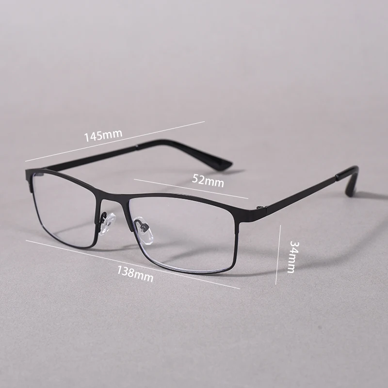 Black Color Blue Light Reading Glasses Men Computer Readers Metal Full Frame Eye Magnifier Presbyopia Lens +225+275