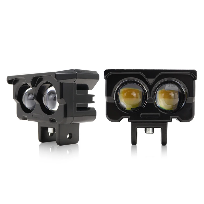 LED Motorcycle Spotlights Two-eye Lens Fisheye Two-color Lights Waterproof Shock-proof Work Lamp Light Driving Fog Light