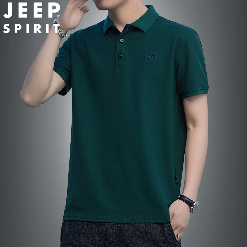 JEEP SPIRIT-Camisa polo de algodão de manga curta masculina, polo sólido, slim fit, casual, de negócios, confortável, respirável, verão