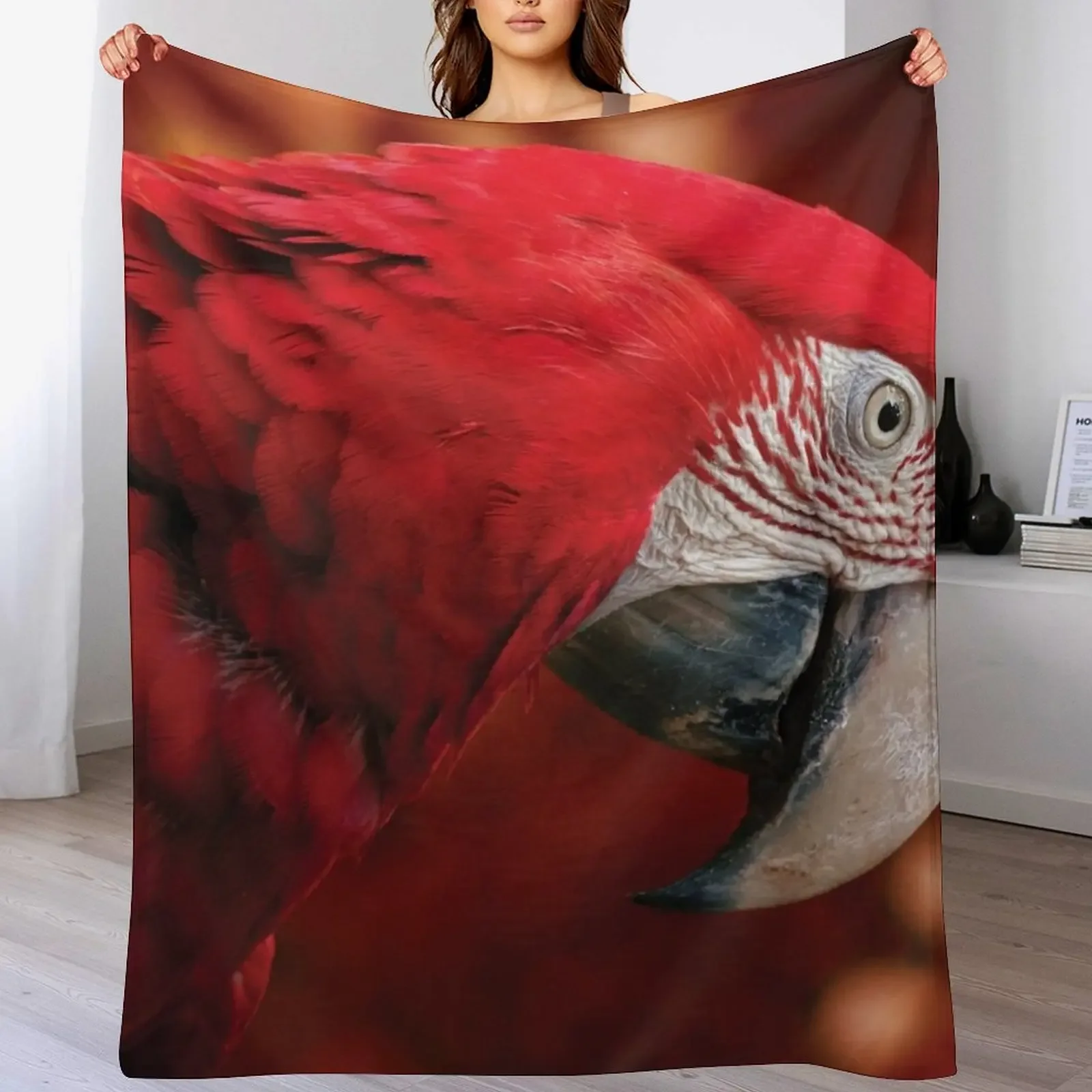 Beautiful Red Macaw Ara Throw Blanket Cozy Napping Blanket Gift for Mom Dad