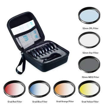 APEXEL 52mm 7in1 Gradual Filter Lens Kit CPL Star Gradient Red Yellow Blue Camera Filters…