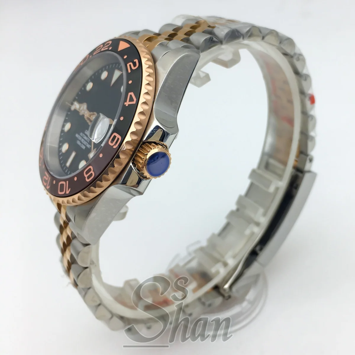 Relógio de mergulho automático masculino em ouro rosa 40mm com mostrador luminoso de cristal de safira GMT NH34 DG3804 janela de data resistente à água 10ATM