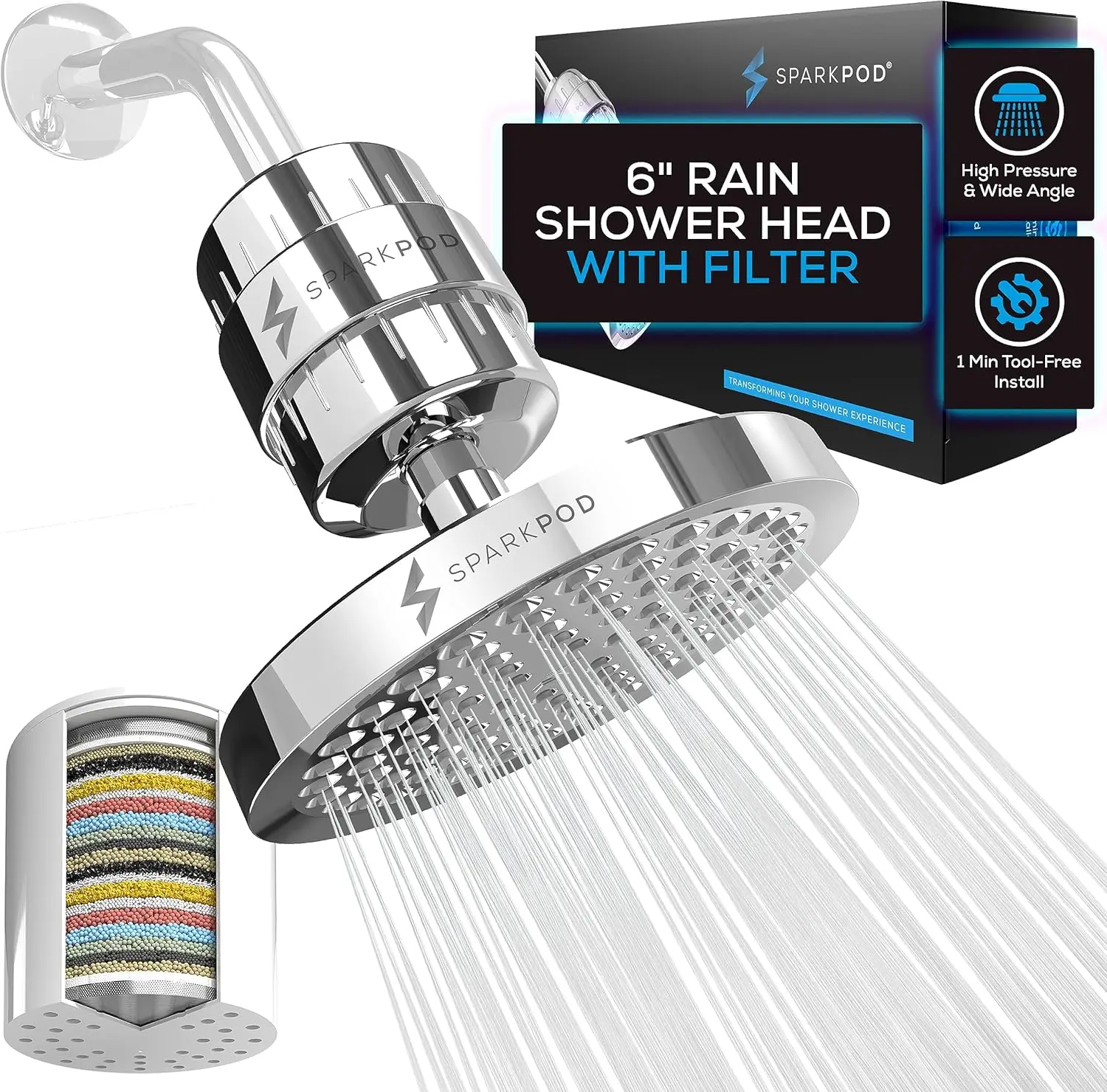 Luxury Filtered Shower Head Set - 23 Stage Filter Reduces Chlorine & Heavy Metals, High Pressure Polished Chrome