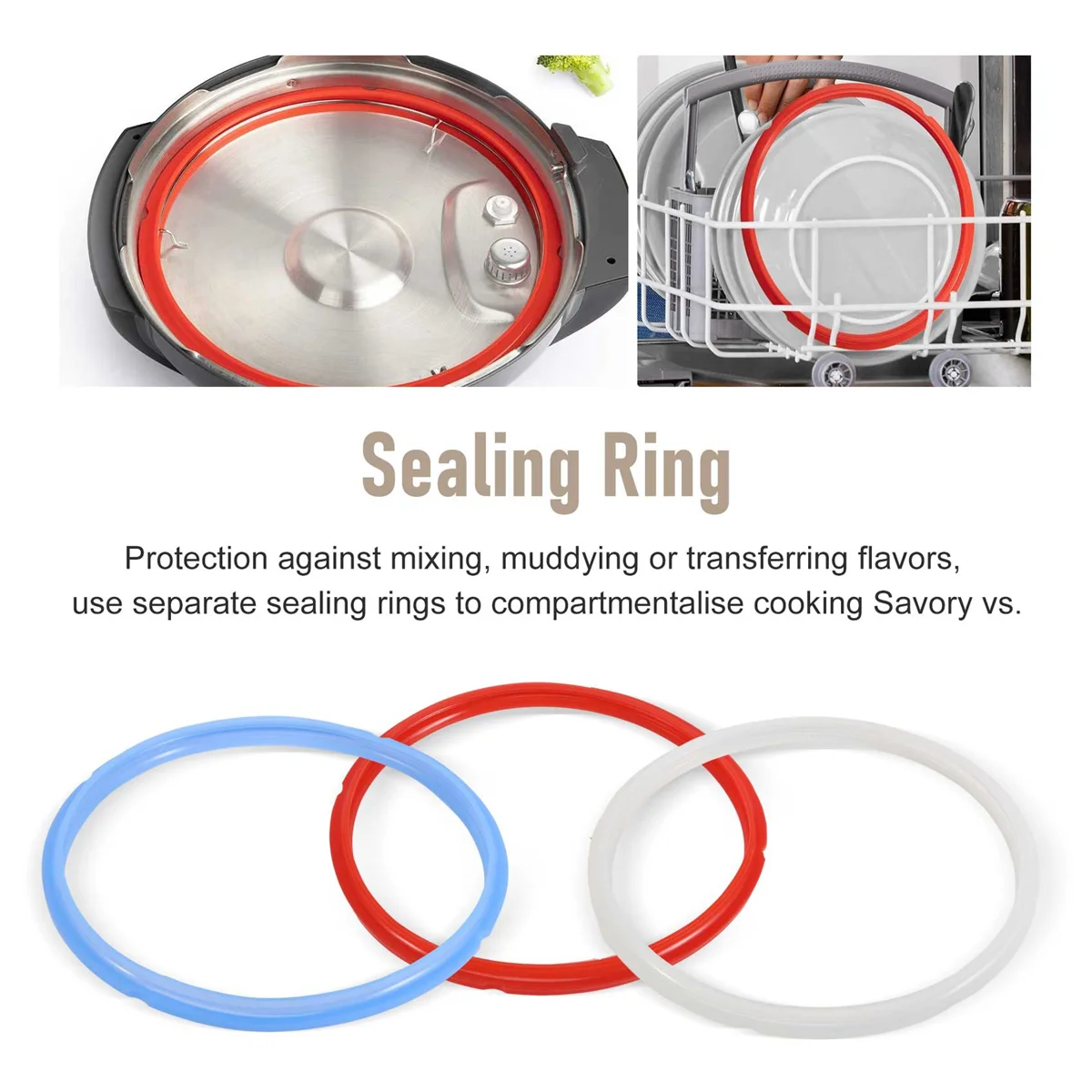 3 Pack Sealing Rings for Ninja Foodi 8 Quart Silicone Gasket Accessories Rubber Sealer Replacement for Air Fryer