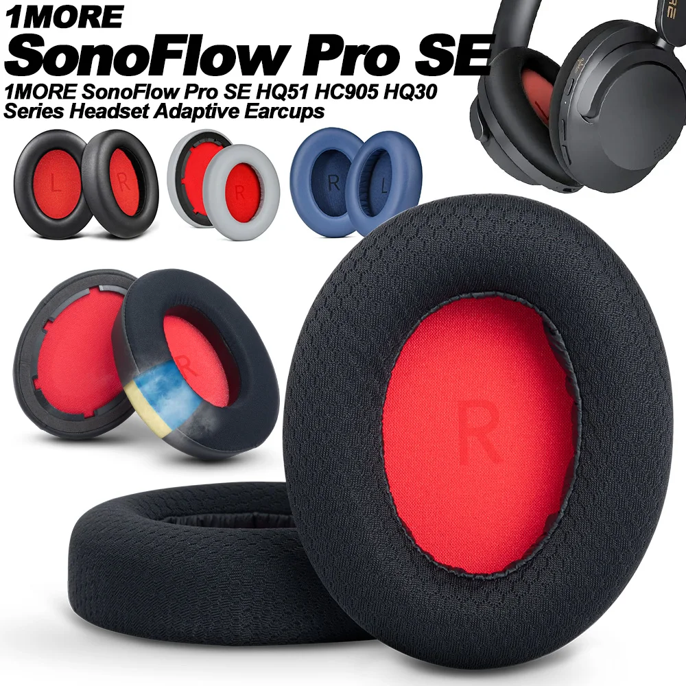 Ohrpolster für 1MORE SonoFlow Pro SE HQ51 HC905 HQ30 Wireless Bluetooth Ohrpolster aus Proteinleder mit Memory-Schaum, Ersatz-Ohrpolster