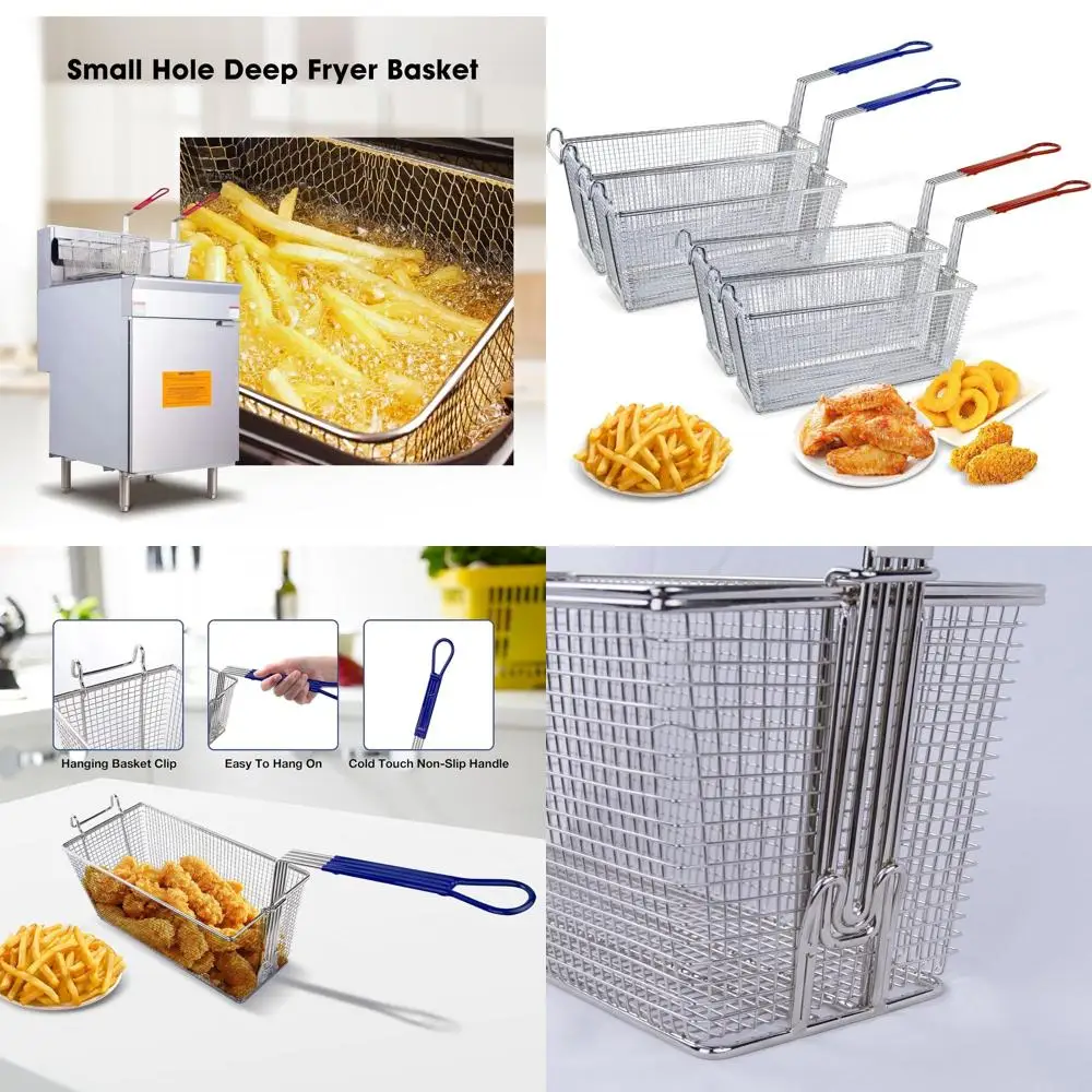 

Thick-Walled Stainless Steel Frying Baskets, 13.25 x 6.5 x 6, Non-Slip Grip, Ideal for Restaurants and Home Use