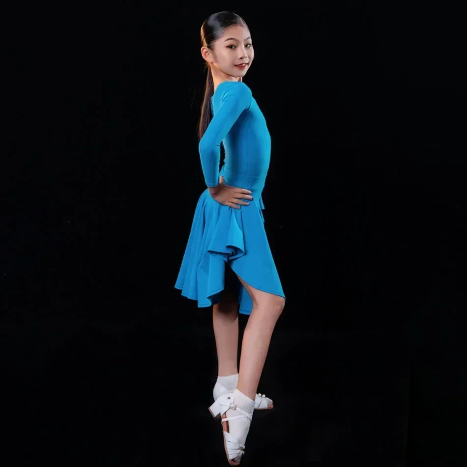 Kids Girls Latin Dance Professional Competiton Dress Latin Dances Standard Skirts Rumba Chacha Belly Practice Dancewear H6203