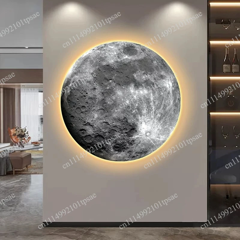 Living Room Luxury Round Hanging Decorative Bedroom Bed Moon Light Frameless Lamp Painting Mural Miniatures Groot Art Funny Gift