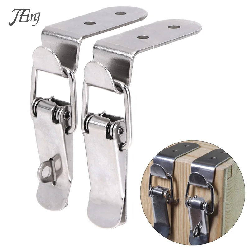 1PC 90 Degrees Duck-mouth Buckle Hook Lock Iron Spring Loaded Draw Toggle Latch Clamp Clip Silver Hasp Latch Catch Clasp