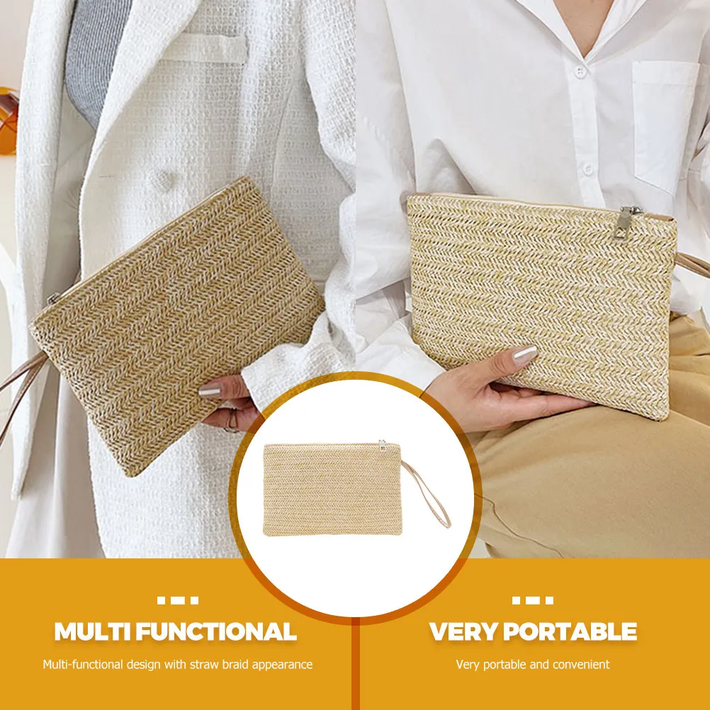 

Straw Braid Small Wallet Handheld Beach Bag Change Purse Portable Coin Purse Credit Card Holder Lightweight Money Storage Pouch