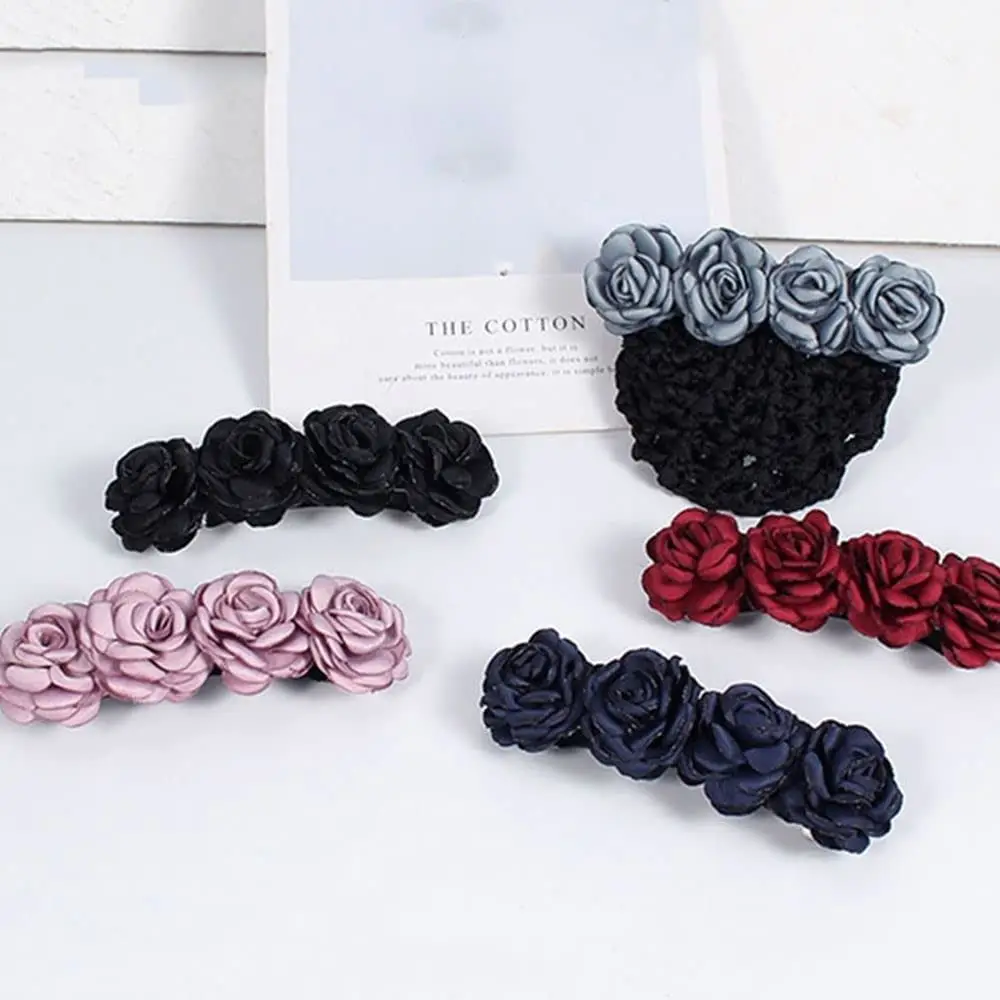 Women Hair Bun Cover Net Snood Hairnet Bow Barrette French Hair Clip Bow Ribbon Flower Hair Accessories for Banks Hotels Staff