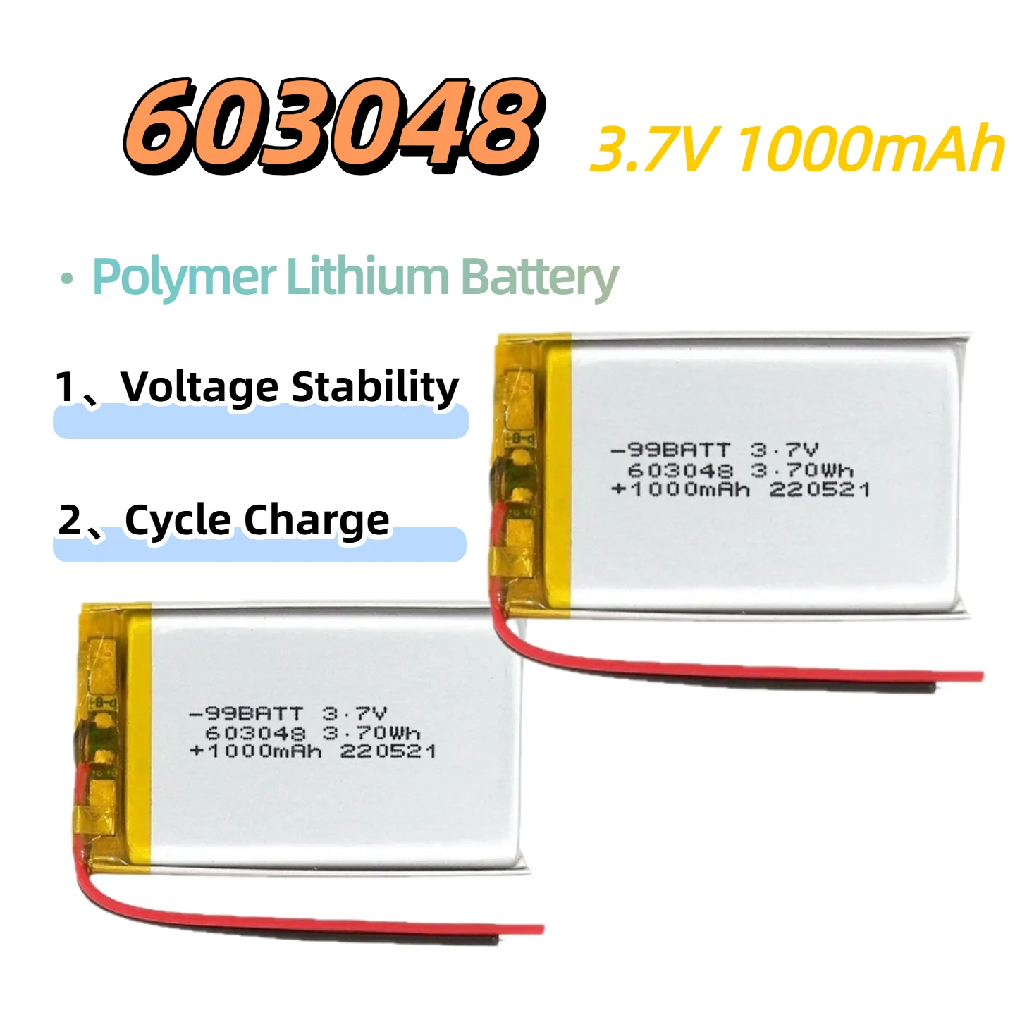 

3.7V 1000mAh 603048 Lithium Polymer Battery Rechargeable Lipo Cell for Gamepad Controller Robot RC Car Radio Frequency Device