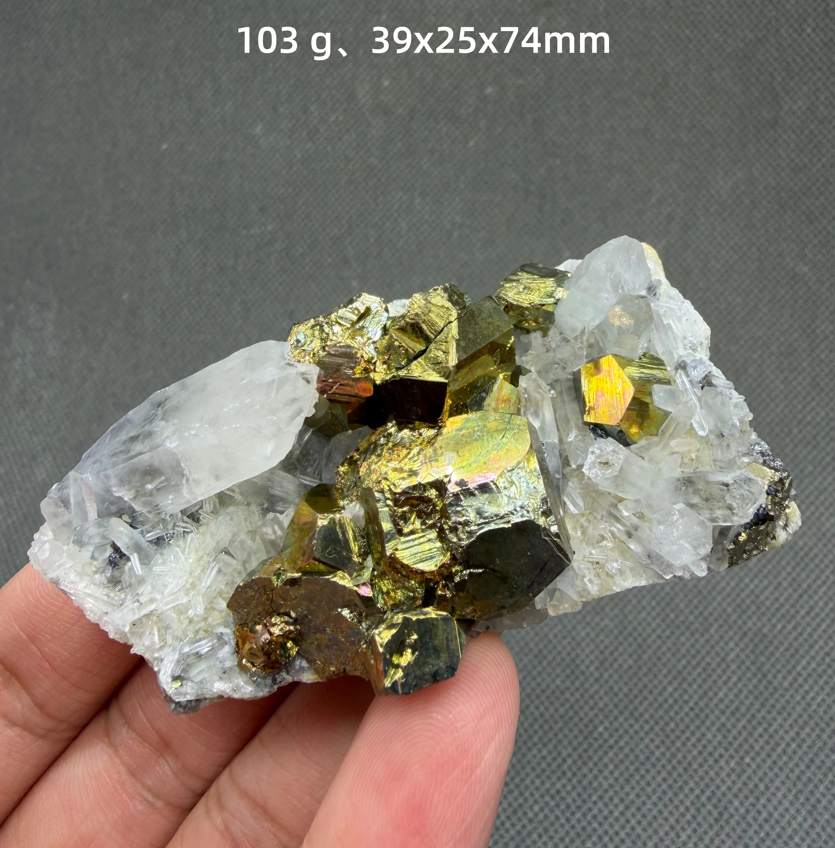 Natural Iridescent Pyrite Cubic Crystal Cluster Rainbow Tarnish Mineral Specimen