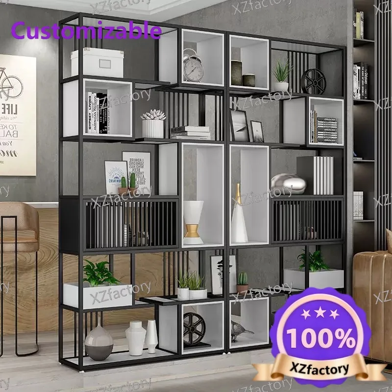 Factory Direct 2026 Top RatedWrought iron office partition shelf industrial style solid wood bookshelf simple multi-layer floor