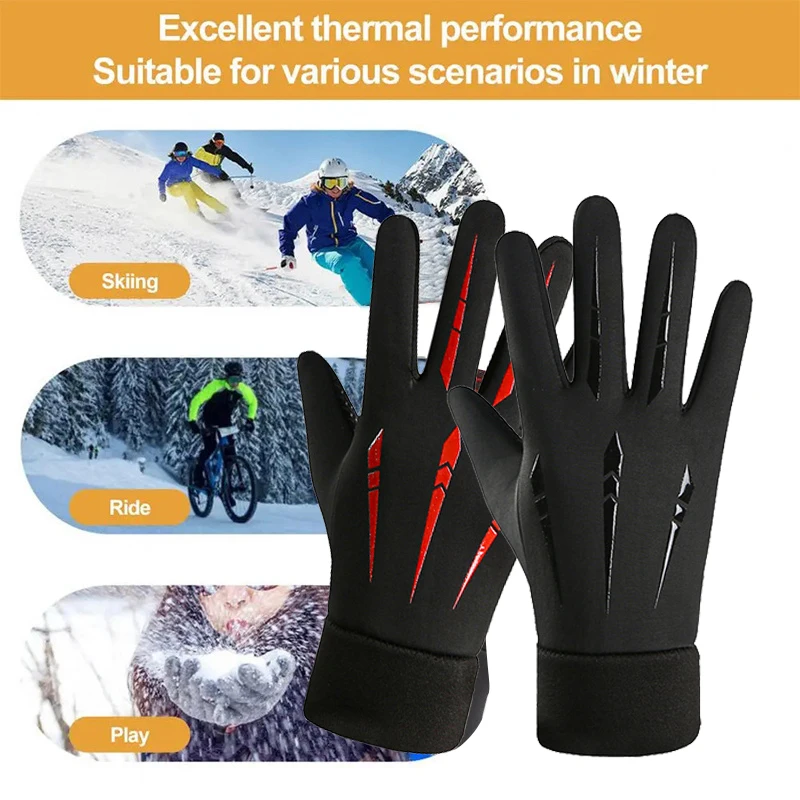 1Pairs Winter Warm Full Fingers Waterproof Windproof Cycling Outdoor Sports Running Motorcycle Ski Touch Screen Gloves