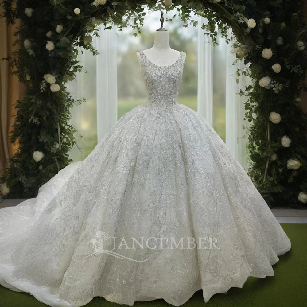 

2025 Sparkly Sequins Tank Ball Gown Wedding Dress For Women Ruched Sleeveless Beading Bridal Gowns Court Train vestidos de novia