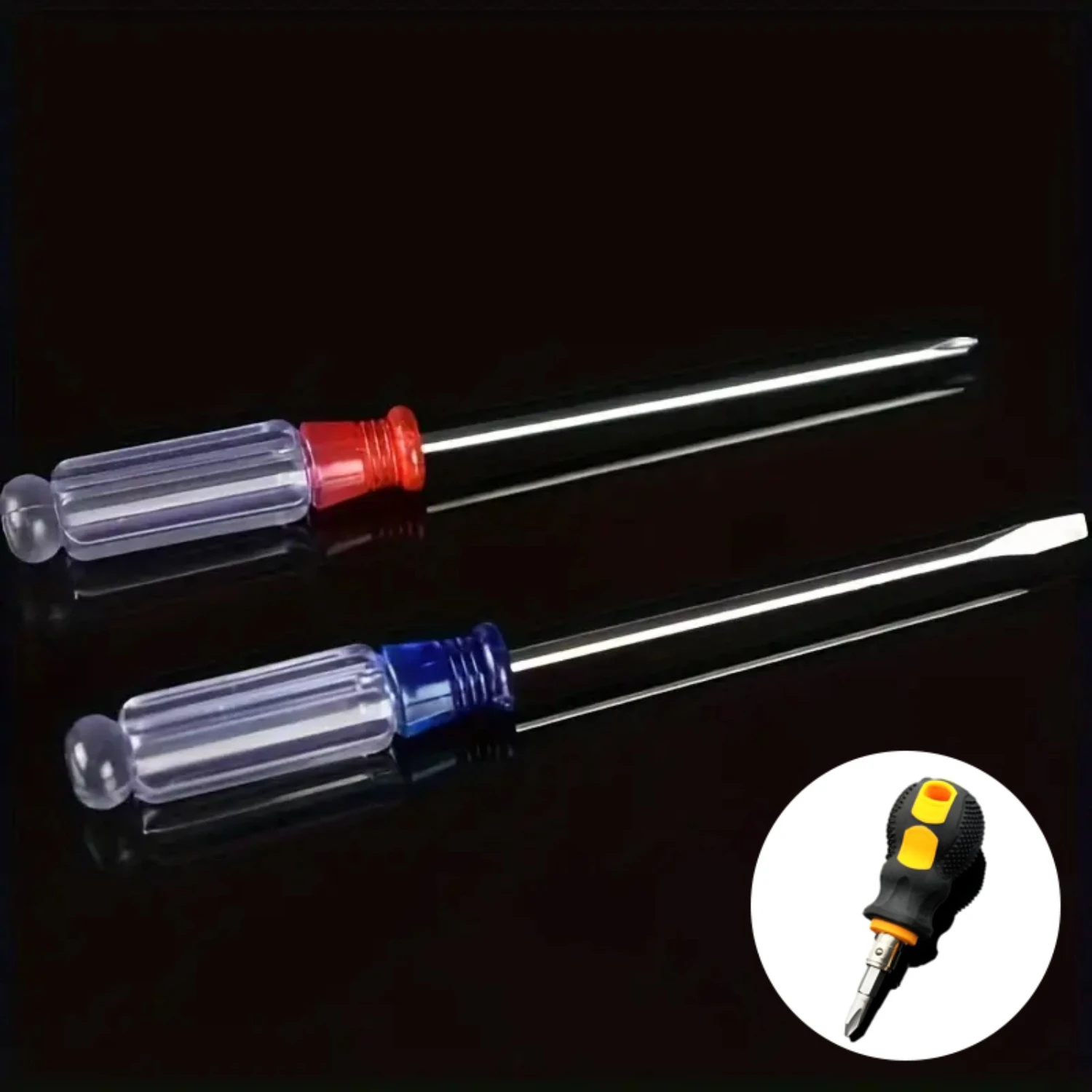 Ergonomic Transparent Red and Blue Crystal Small 3-Inch Production Screwdriver with Sparkling Design for Precision Work