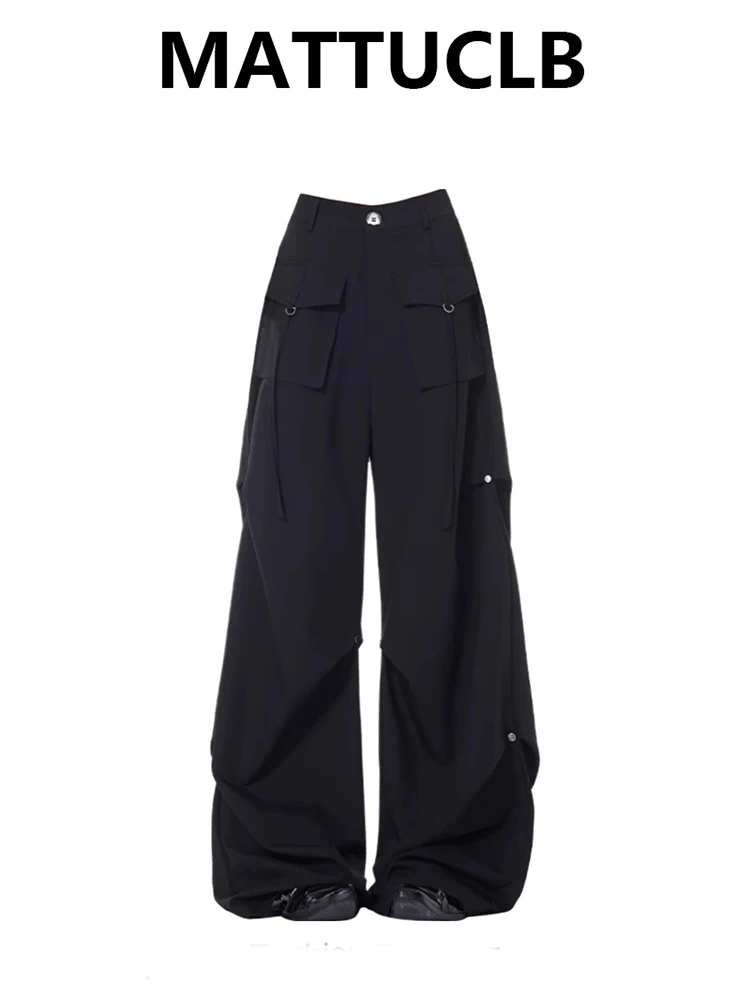 

Осень-зима 2022, женские широкие брюки-карго High Street Y2k, темные длинные брюки Academy, Harajuku, 2000-е годы, мешковатые брюки в стиле киберпанк в стиле гранж