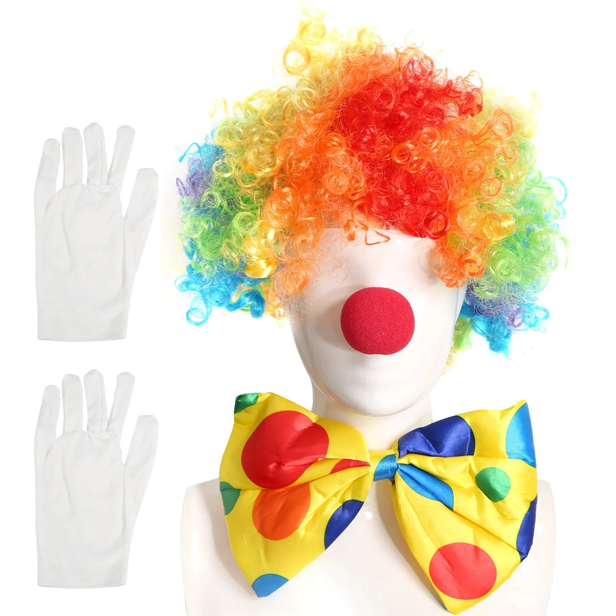 Clown Costume Clown Wig Clown Nose Accessories Bow Tie White Gloves for Women Men Adults Carnival Party HY