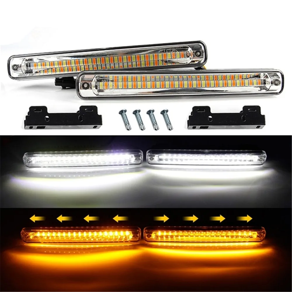 

2PCS Sequential Flowing Car LED Daytime Running Light DRL + Yellow Turn Signal Light Super White DRL Fog lamp 12V