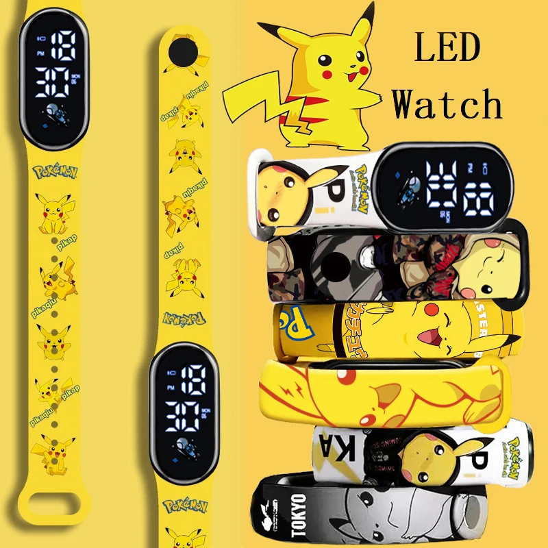 Pokemon Strap LED Electronic Watch Fashion Colorful Bracelet Touch Waterproof Anime Character Pikachu Kid Digital Watches