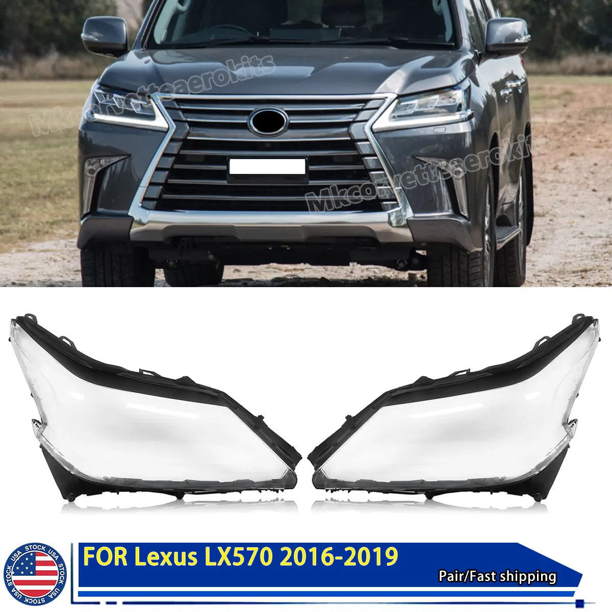 SAIQINGSP 1 Pair Headlight Cover Lens Shell Polycarbonate Car Accessories Tools Fits For Lexus LX570 2016-2019