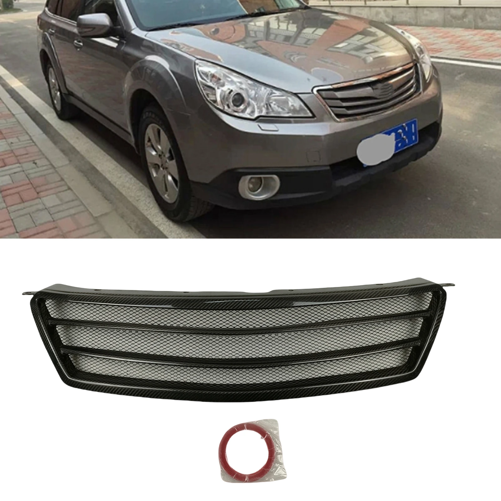 Front Grille Racing Grill For Subaru Outback BR Sport Versions 2010-2012 Real Carbon Fiber Car Upper Bumper Hood Mesh Cover Grid