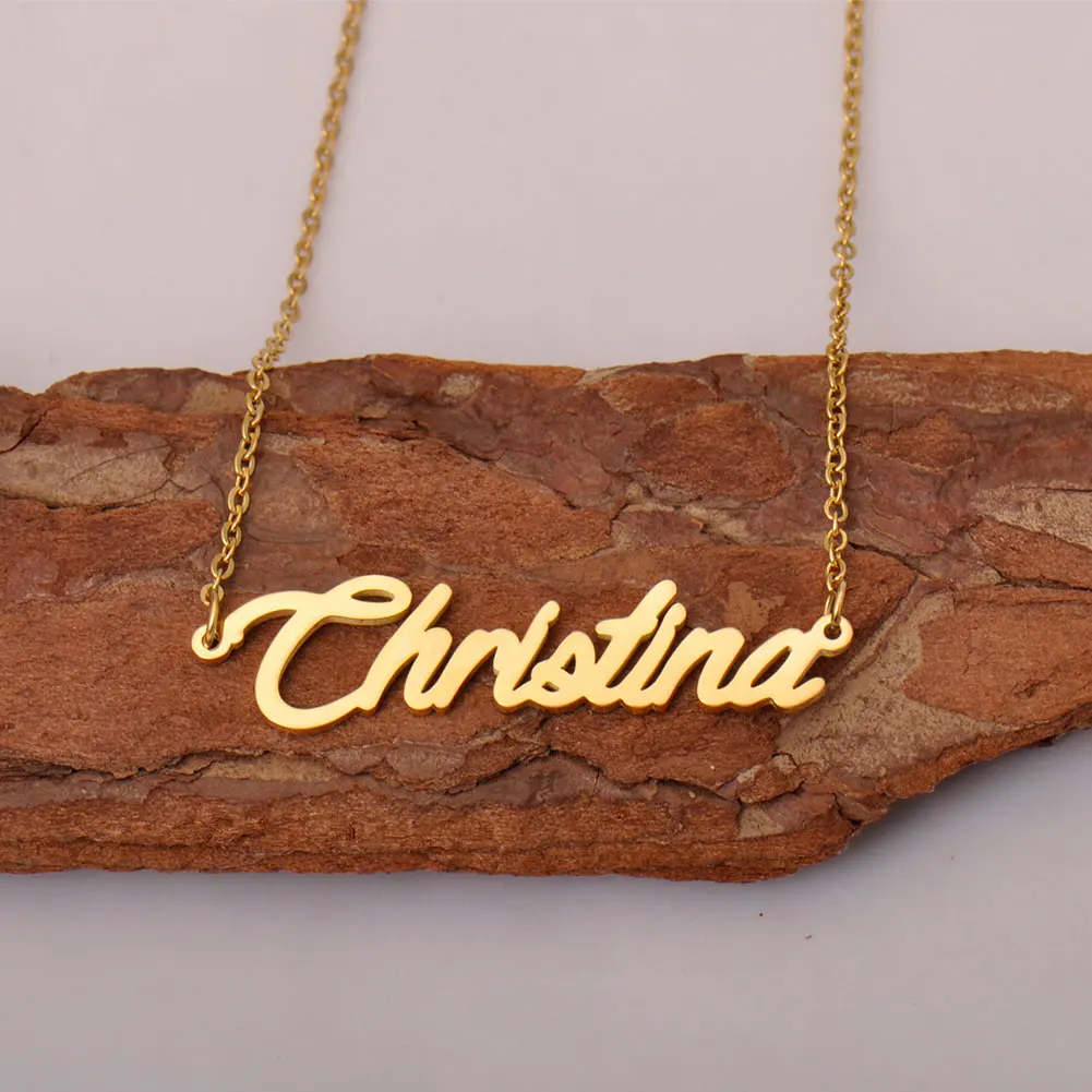 

AOLOSHOW Christina Gold Plated Name Necklaces for Women Stainless Steel Letter Pendant Collar Choker Jewelry