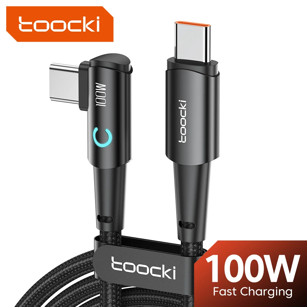 Toocki 90 Degree Elbow Type C Cable PD100W Fast Charging USB Type C Cable For Xiaomi Samsung Huawei Phone Charger Wire Cord