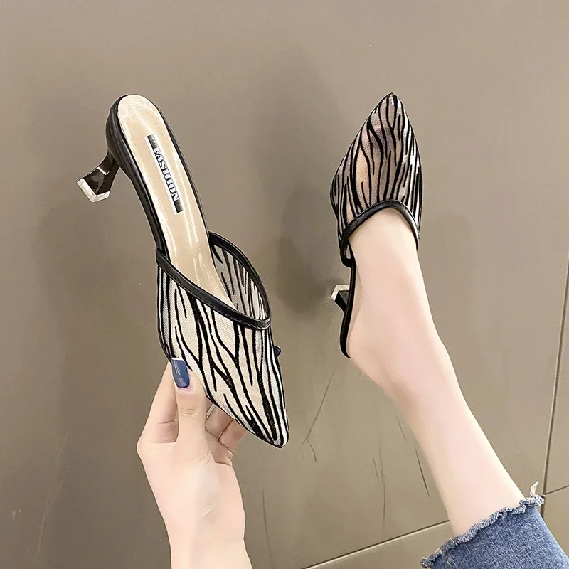 Women's Slippers High Quality Medium Heel Slim Heel Modern Sandals Solid Color Light Adult Sexy Dress Outdoor Women's High Heels