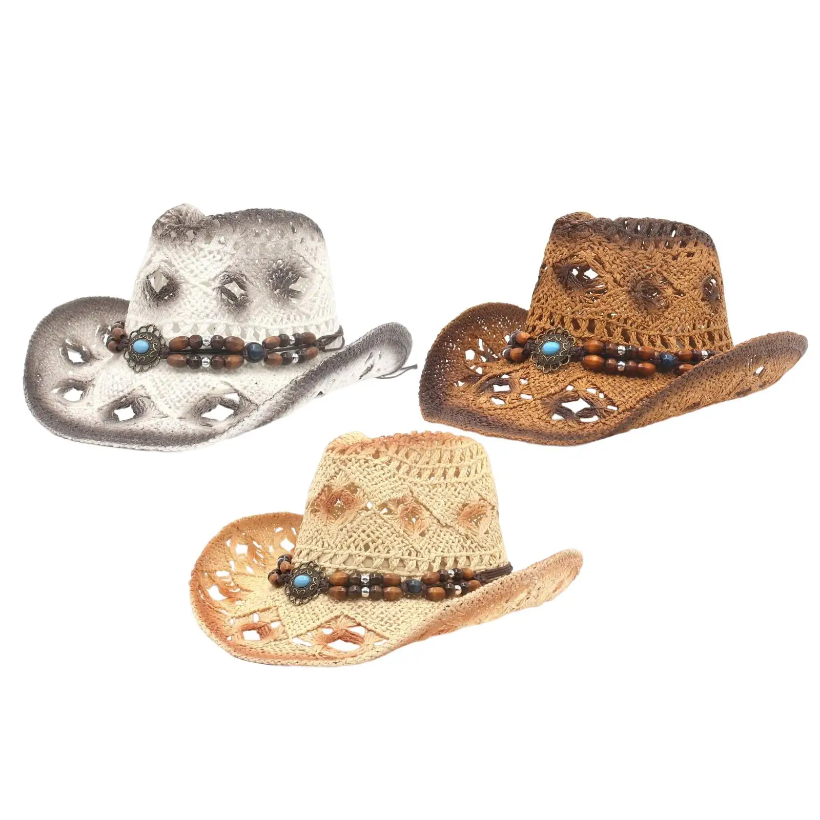Straw Cowboy Hat Western Couple Hat Sunscreen Hat Sun Hat Shapeable Vintage Cowgirl Hats for Travel Horseback Riding Rodeo Beach