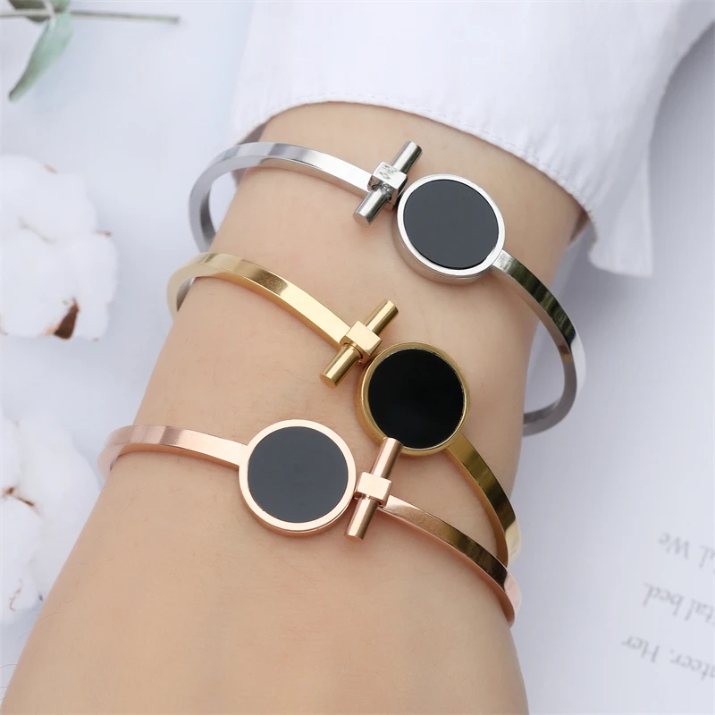 Fashion Titanium Steel Rose Gold Color Bracelet Bangles for Women Exquisite Birthday Anniversary Jewelry Gifts