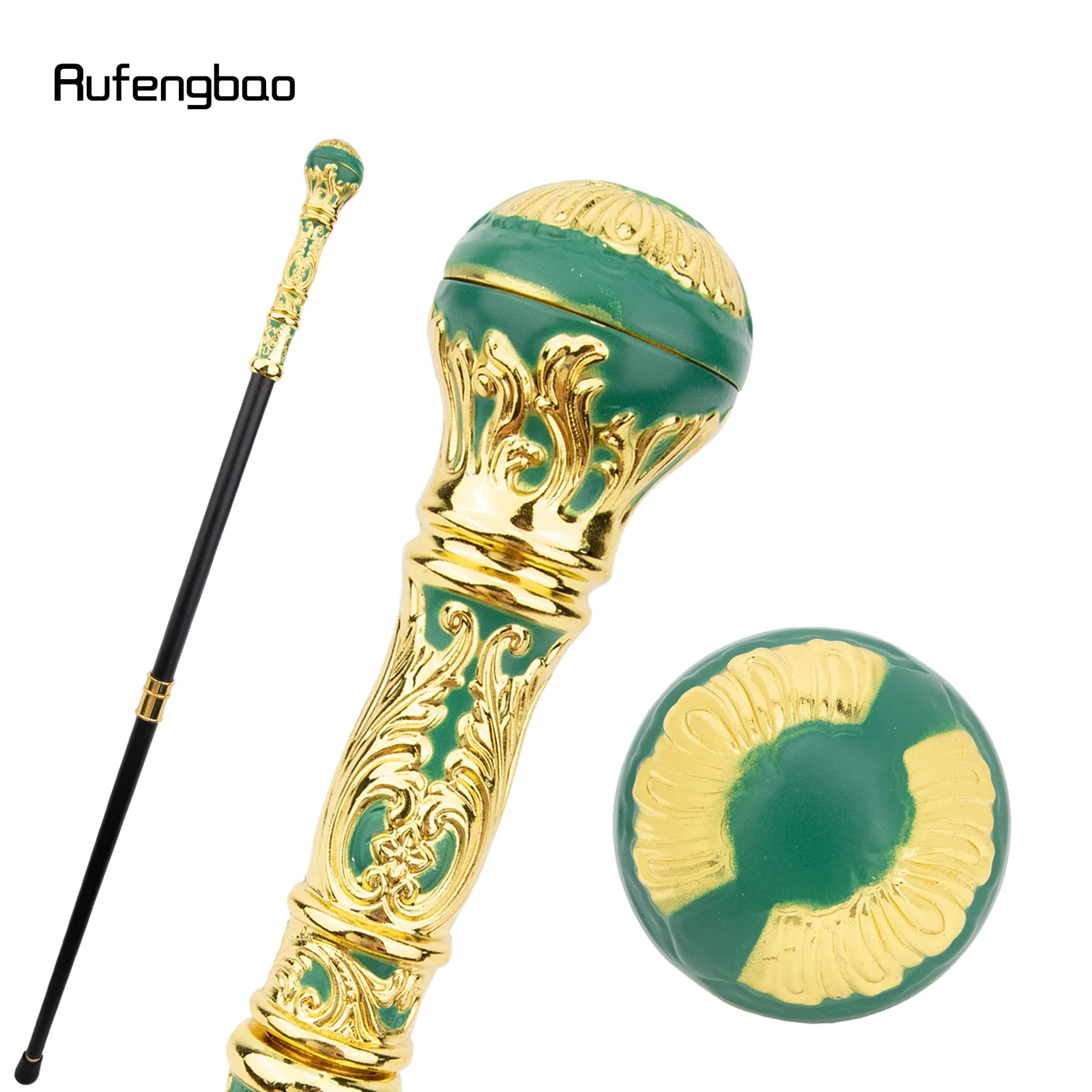 Golden Green Luxury Round  Performance Stage Cane Decorative Stick Decorative Cane Halloween For Cosplay & Party