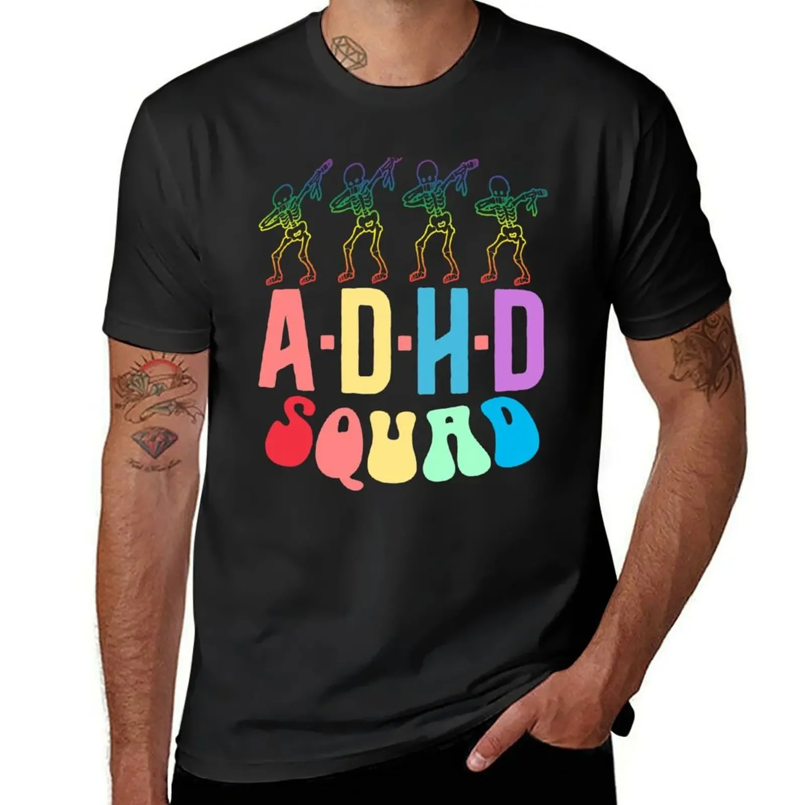 ADHD Squad Skeleton Dab Team Funny Colorful T-Shirt cheap stuff graphics custom t shirt oversized graphic tee mens t shirt