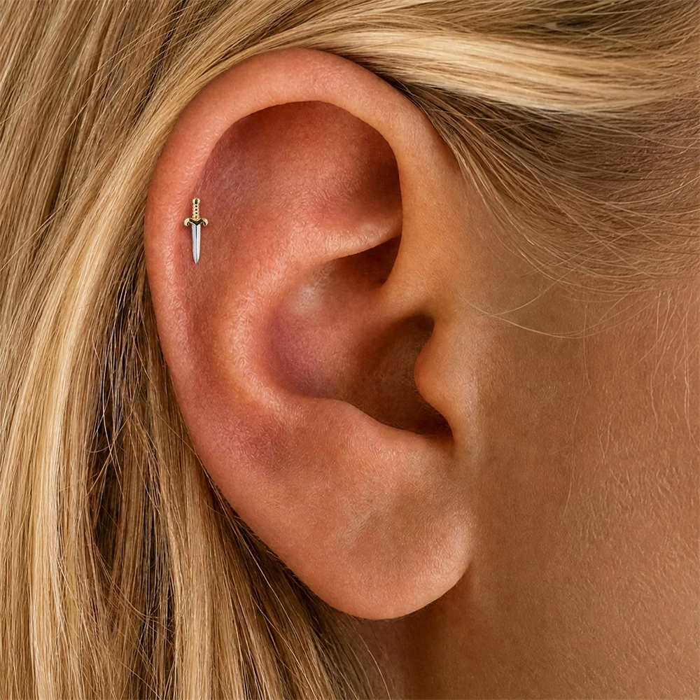 AIDE 1Pc 925 Sterling Silver Glossy Ocean Series Shark Dolphin Women's 16G Cartilage Helix Star Moon Piercing Earrings Jewelry