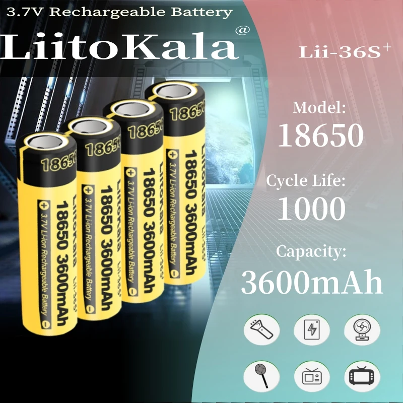 1-20PCS LiitoKala Lii-36S 18650 3.7V 10A Li-ion 3600mAh Lithium Battery For High Drain Devices.For Flashlight