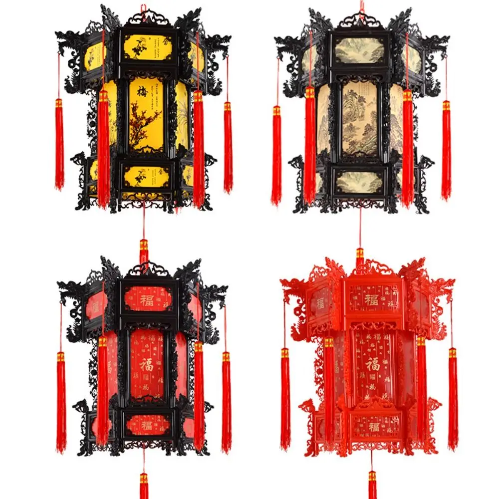 Hexagonal Chinese Antique Lantern Hanging Chinese Style Spring Festival Chandelier Lantern PVC Red New Year Hanging Lantern