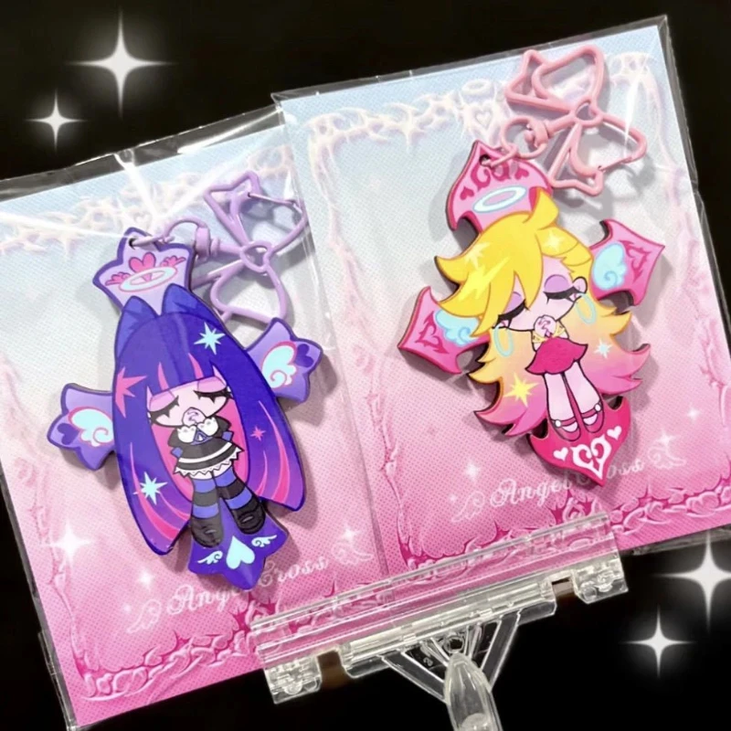 Anime Panty Stocking with Garterbelt Stocking Panty Cosplay Keychain Kawaii Acrylic Pendant Keyring Key Chain Bag Decoration image 2