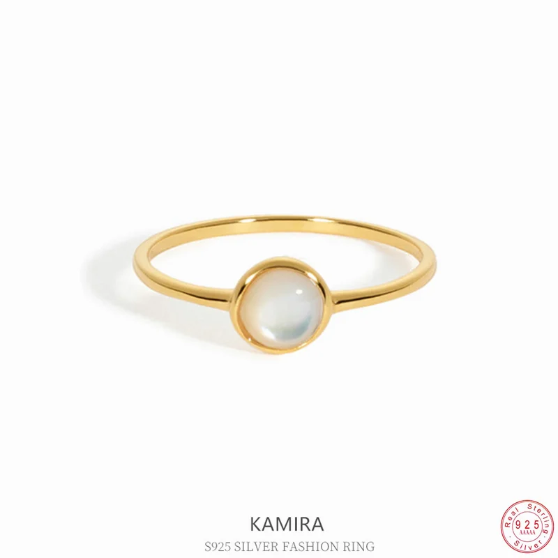 

KAMIRA настоящее серебро 925 пробы геометрические круглые кольца с белым опалом для женщин простые винтажные вечерние модные украшения французские подвески