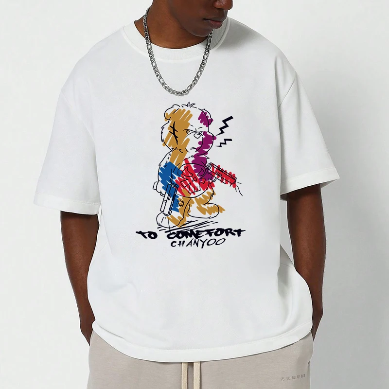 

Bear New in Tops and T-shirts Gifts for Boyfriend Men Short Sleeve Tee Vintage Y2k Clothing Streetwear Oversized & Tees