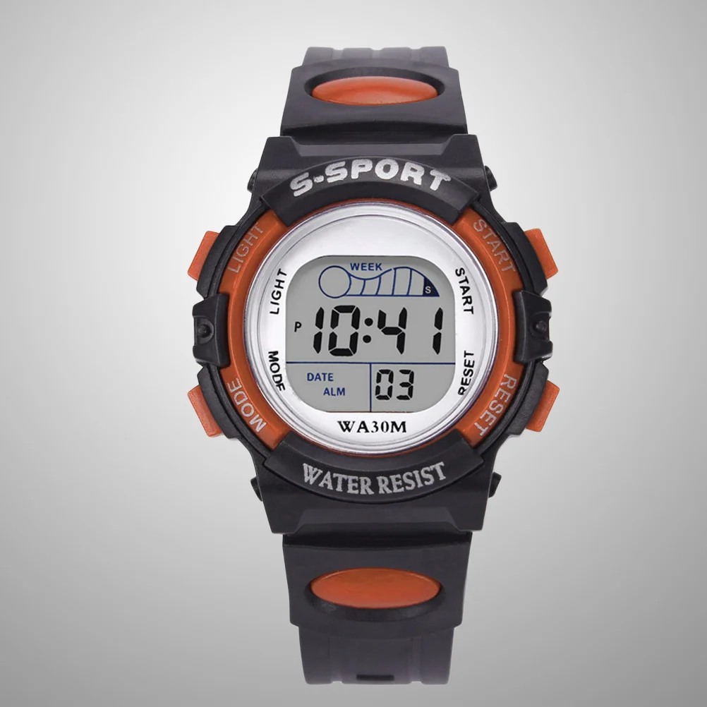 Students Sports Watch Orange Waterproof Multifunctional Luminous Digital Wristwatch for Alarm Stopwatch Calendar