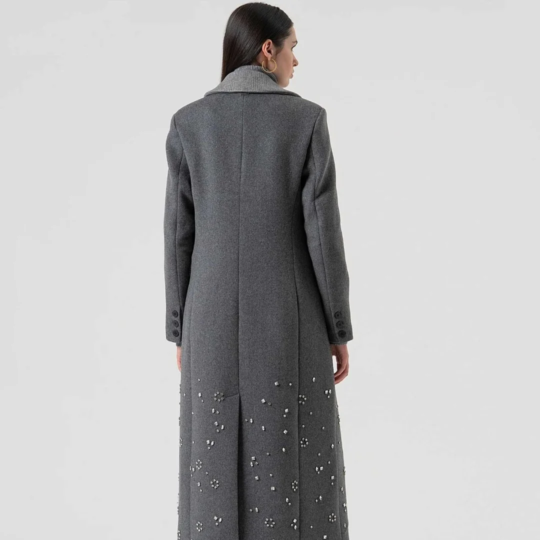 Moda personalizada grosso casaco quente para mulheres entalhado lapela manga longa outono inverno cristais jaqueta ao ar livre roupas