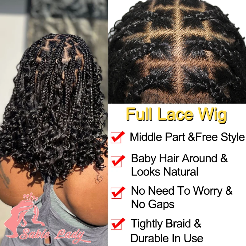 Full Lace Dreadlock Synthetic Braid Wig Knotless 12 Inch Short Bob Box Braided Bohemia Wig Crochet Cornrow Braids Wigs for Women